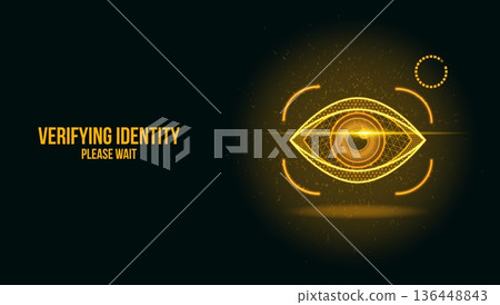 Futuristic Biometric Eye Scanner Interface with Yellow Glow and Digital Data Particles Futuristic Biometric Eye Scanner Interface with Yellow Glow and Digital Data Particles 136448843