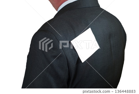 Businessman fool's day with a sheet on her back, isolated Businessman fool's day with a sheet on her back, isolated 136448883