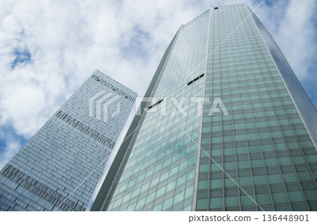 Look up modern high-rise buildings of the Moscow business center Moscow-city Look up modern high-rise buildings of the Moscow business center Moscow-city 136448901