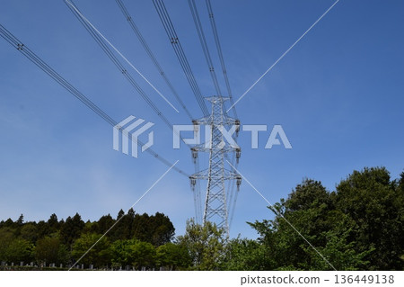 Transmission tower high voltage alternating current Transmission tower high voltage alternating current 136449138