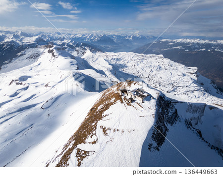 Faulhorn Mountain and Hotel. Swiss Alps. Switzerland. Aerial View Faulhorn Mountain and Hotel. Swiss Alps. Switzerland. Aerial View 136449663