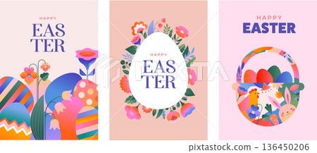 Floral Easter card templates in geometric folk style Floral Easter card templates in geometric folk style 136450206