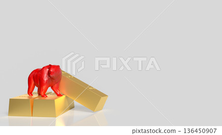 Red Bear Market Symbol Standing On Gold Bars Investment Concept 3d render. Red Bear Market Symbol Standing On Gold Bars Investment Concept 3d render. 136450907