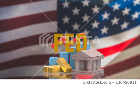 Federal Reserve Policy Impact On Gold Market And Economic Growth 3d render. Federal Reserve Policy Impact On Gold Market And Economic Growth 3d render. 136450911