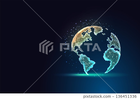 Glowing Earth in space with low poly and neon circuits, futuristic global technology digital concept Glowing Earth in space with low poly and neon circuits, futuristic global technology digital concept 136451336