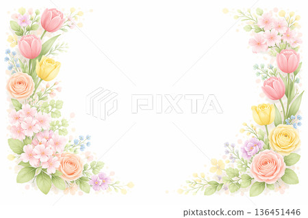 水彩風格綠色草本植物邊框背景插畫素材 136451446