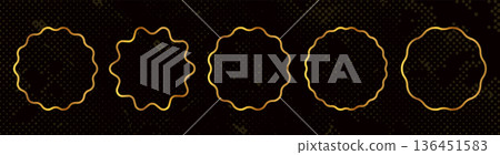 Gold wavy vector scalloped frames, Luxury golden frames for labels and price tags graphic design 136451583