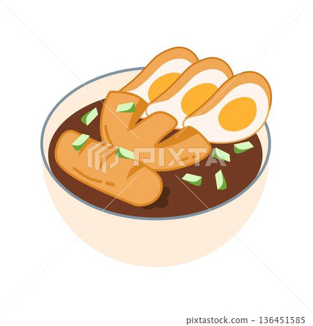 Indonesian Traditional Food Pempek, Illustration of Pempek with Cuko Sauce Indonesian Traditional Food Pempek, Illustration of Pempek with Cuko Sauce 136451585
