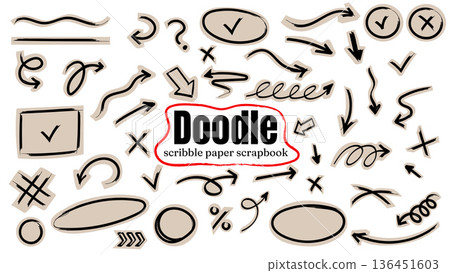 Doodle Scribble Paper Scrapbook Collage with Hand Drawn Arrows and Grunge Textured Elements.Vector Illustration Doodle Scribble Paper Scrapbook Collage with Hand Drawn Arrows and Grunge Textured Elements.Vector Illustration 136451603