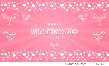 Happy Valentines Day Greeting Banner with Sunburst and Hearts.Vector Illustration 136451609