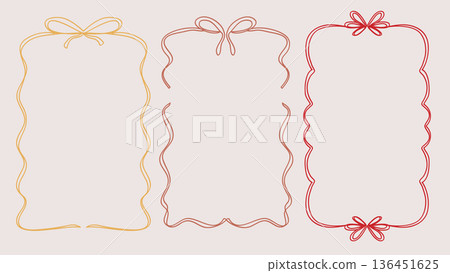 Coquette Borders with Bows and Ribbons Sketch.Vector Illustration 136451625