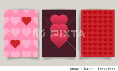 Valentines Greeting Card Template Set with Pink and Red Hearts.Vector Illustration Valentines Greeting Card Template Set with Pink and Red Hearts.Vector Illustration 136451633