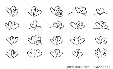 Hearts Hand Drawn Line Art Decoration Bundle.Vector Illustration 136451637