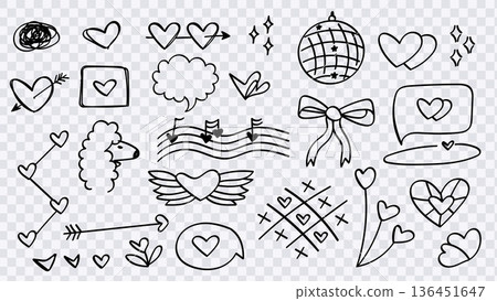 Valentine Day Doodles Set with Hand Drawn Heart Elements.Vector Illustration Valentine Day Doodles Set with Hand Drawn Heart Elements.Vector Illustration 136451647