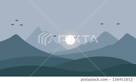 Nature Landscape Banner Background with Flat Mountain View.Vector Illustration Nature Landscape Banner Background with Flat Mountain View.Vector Illustration 136451652