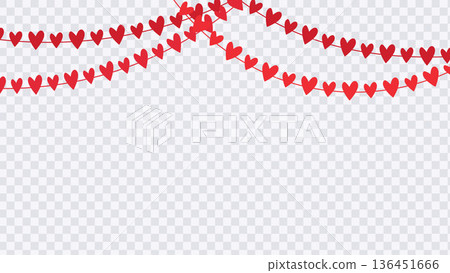 Red Hearts Hanging Decoration for Valentine Greeting.Vector Illustration Red Hearts Hanging Decoration for Valentine Greeting.Vector Illustration 136451666