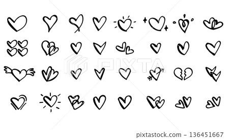 Hearts Icons Hand Drawn Line Doodle Set.Vector Illustration Hearts Icons Hand Drawn Line Doodle Set.Vector Illustration 136451667