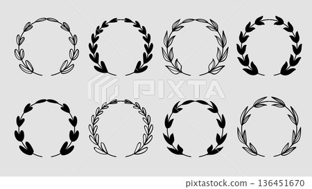 Botanical Circle Wreath Bundle Hand Drawn Wedding Invitation Collection.Vector Illustration 136451670