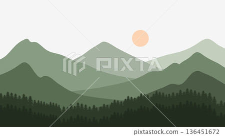 Nature Green Mountains and Silhouette Pine Trees Background.Vector Illustration Nature Green Mountains and Silhouette Pine Trees Background.Vector Illustration 136451672
