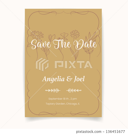 Save the Date Botanical Wedding Invitation Template.Vector Illustration Save the Date Botanical Wedding Invitation Template.Vector Illustration 136451677
