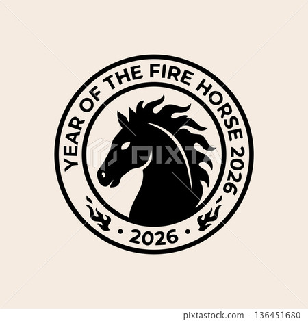 Year of the Fire Horse 2026 Chinese Zodiac Logo. Vector Illustration Year of the Fire Horse 2026 Chinese Zodiac Logo. Vector Illustration 136451680