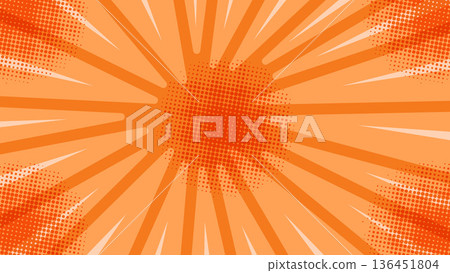 Orange Cartoon Burst Background with Halftone Pattern. Vector Illustration 136451804