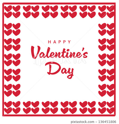 Happy Valentine's Day Greeting with Hand Drawn Heart Border.Vector Illustration Print 136451806
