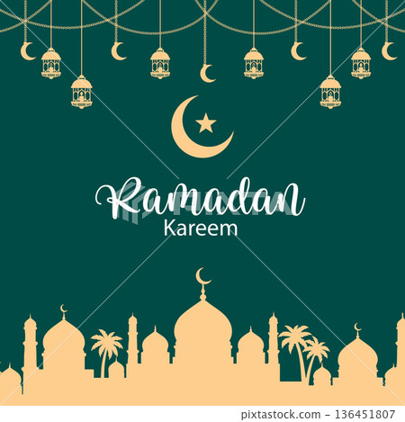 Ramadan Kareem Greeting Islamic Background with Golden Lantern.Vector Illustration Ramadan Kareem Greeting Islamic Background with Golden Lantern.Vector Illustration 136451807
