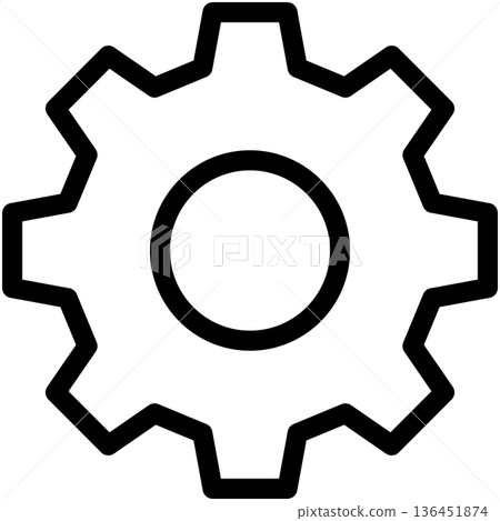 A simple line drawing icon of a gear representing settings 136451874
