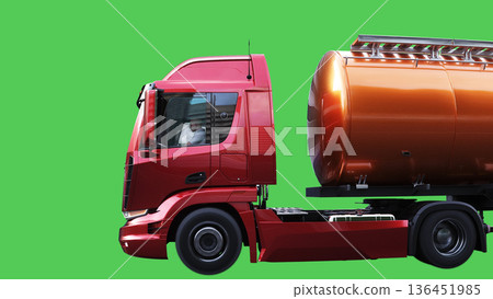 Oil truck driving fast. realistic dynamic reflections on the car body. green screen isolate. 3d rendering. 136451985