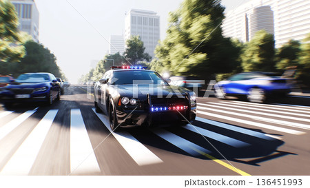 An police driving fast on a city street. 3d rendering. An police driving fast on a city street. 3d rendering. 136451993