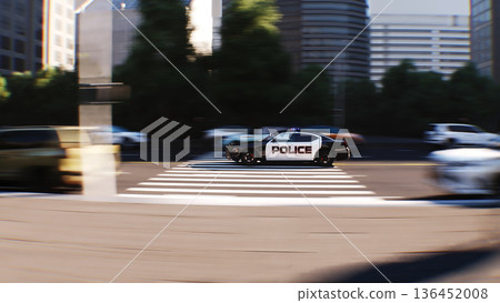 An police driving fast on a city street. 3d rendering. An police driving fast on a city street. 3d rendering. 136452008