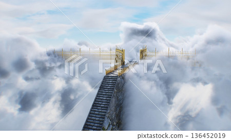 stairway to heaven. paradise, eden gates. Religious concept. 3d rendering. 136452019
