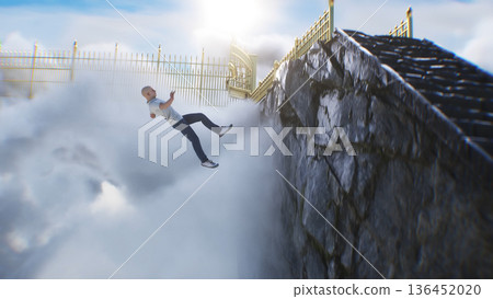 a sinner man fall from heaven to hell. Religious. concept. 3d rendering. a sinner man fall from heaven to hell. Religious. concept. 3d rendering. 136452020