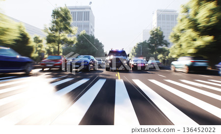 An swat police driving fast on a city street. 3d rendering. An swat police driving fast on a city street. 3d rendering. 136452022