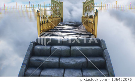 stairway to heaven. paradise, eden gates. Religious concept. 3d rendering. stairway to heaven. paradise, eden gates. Religious concept. 3d rendering. 136452076