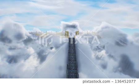 stairway to heaven. paradise, eden gates. Religious concept. 3d rendering. 136452077