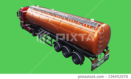 Oil truck driving fast. realistic dynamic reflections on the car body. green screen isolate. 3d rendering. 136452078