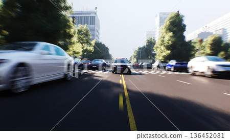 An police driving fast on a city street. 3d rendering. An police driving fast on a city street. 3d rendering. 136452081