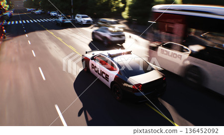 An police driving fast on a city street. 3d rendering. An police driving fast on a city street. 3d rendering. 136452092