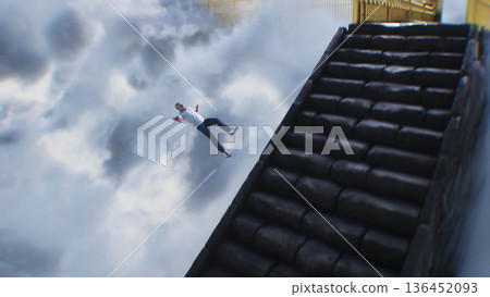 a sinner man fall from heaven to hell. Religious. concept. 3d rendering. 136452093