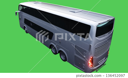 Jorney touristic bus driving fast. realistic dynamic reflections on the car body. green screen isolate. 3d rendering. 136452097