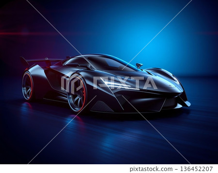 Futuristic Hypercar: Sleek Design and Intense Blue Lighting 136452207