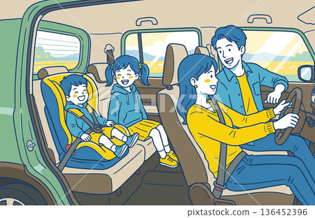 駕駛家庭汽車內部場景 安全駕駛插圖 136452396