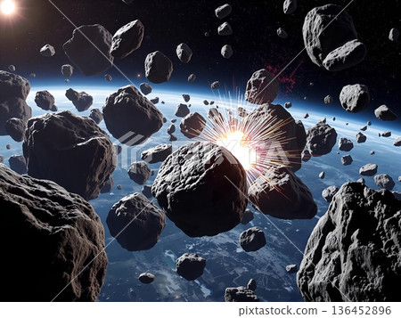 Asteroid Field Collision Near Earth: A Dramatic Space Event 136452896