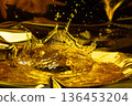 Gold bitcoin cryptocurrency coin create in liquid gold with trust. Golden bitcoin mining from gold and casting into bitcoin coin shape for credit trust new money, crown water liquid 136453204