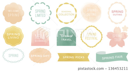 Spring sale badge and label template set (pastel colors) Spring sale badge and label template set (pastel colors) 136453211