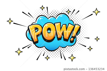 Pow Comic Text Pop Art Explosion with Speech Bubble, Halftone Dots, Dynamic Rays, Sparkes. Retro Cartoon Sound Effect for Action Design. Powerful Manga Expression Accent. Vector Illustration Pow Comic Text Pop Art Explosion with Speech Bubble, Halftone Dots, Dynamic Rays, Sparkes. Retro Cartoon Sound Effect for Action Design. Powerful Manga Expression Accent. Vector Illustration 136453234