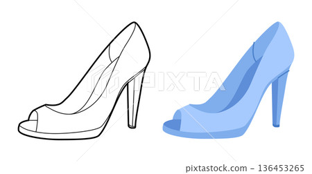 Peep toe pump women blue heel flat plus line set. Open toe fashion dress footwear for party, wedding, holiday outfit. 136453265