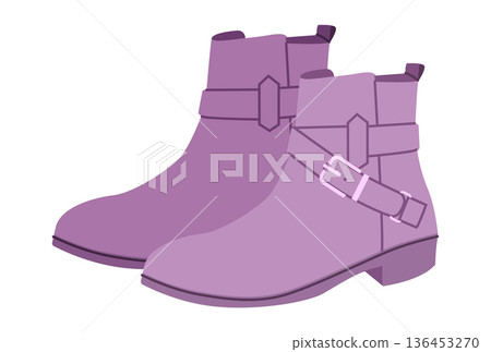 Purple harness boot women color pair. Strap detail ankle boot for city party concert and statement outfit. Technical Purple harness boot women color pair. Strap detail ankle boot for city party concert and statement outfit. Technical 136453270